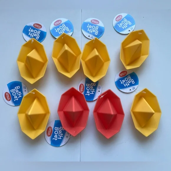 Big Time Toys Bath Boat Yellow and Red- Set of 8