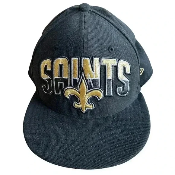 NFL New Era New Orleans Saints 59Fifty Hat Cap Sz 7 3/4 Embroidered Gold Brim