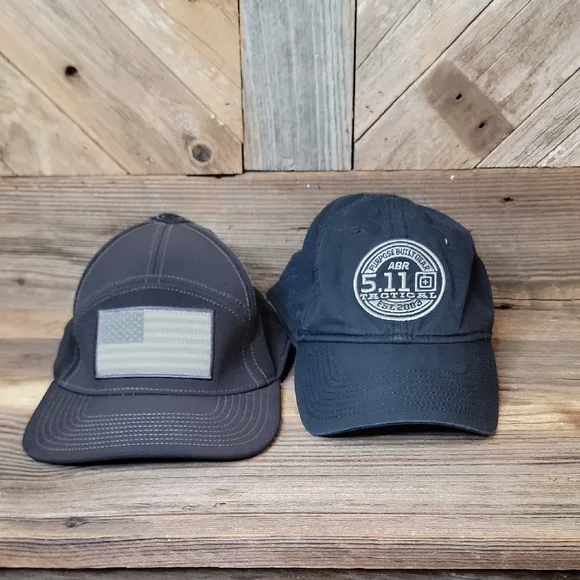5.11 Tactical Black and Gray Structured Hats with Logo Patches