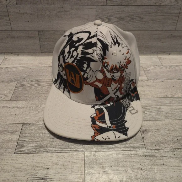 My Hero Academia Hat‎ Cap Snap Back White Orange Katsuki Bakugo Kacchan Manga