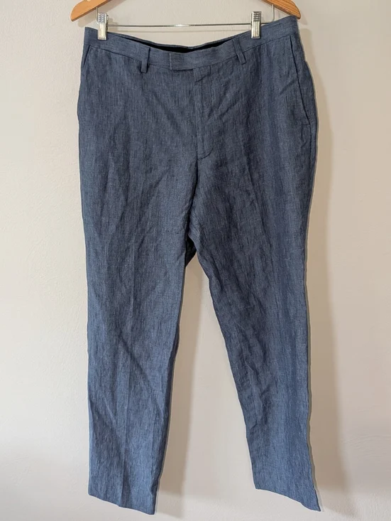 34 X 30 Banana Republic Linen Men's Blue Chinos - Slim Tailored Look
