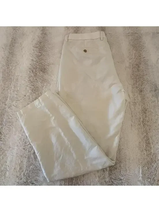 Banana Republic Emerson Linen Blend Pants 38x32 Ivory Flat Front