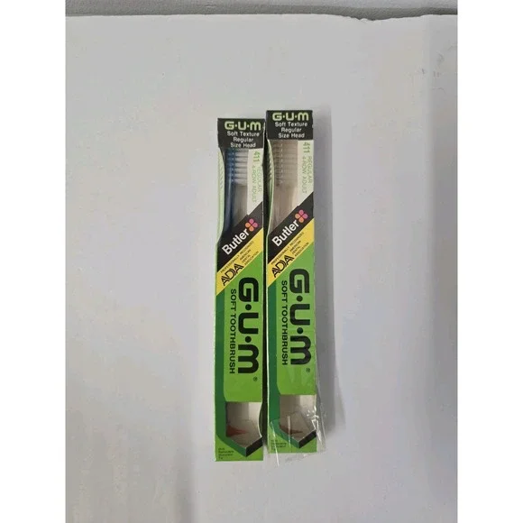 Lot Of 2 VTG Gum Butler 4-Row ADULT Toothbrush 411 Regular Stimulator Tip