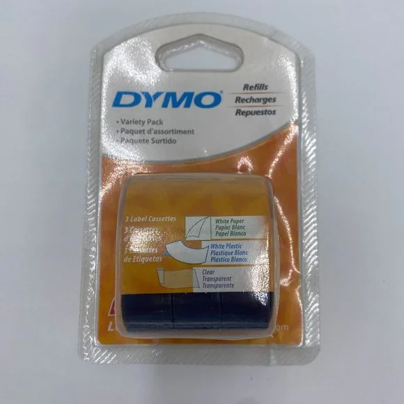 DYMO Variety Pack Refill White Paper, White Plastic, Clear, Assorted Pack of 3 -