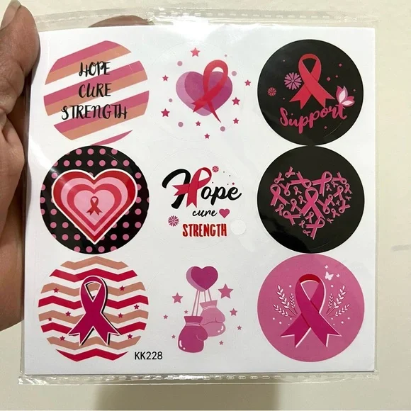 180 Pink Ribbon Support Stickers, Hope Cure Strength