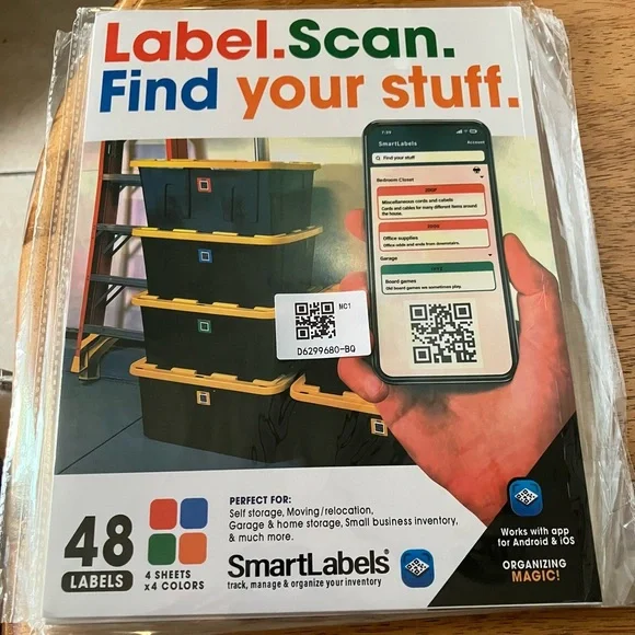 SmartLabels Original 48 Labels Red, Green, Blue, Orange Scannable Stickers