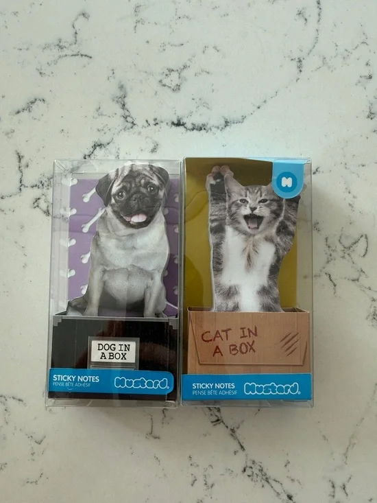 Mustard Cat In A Box + Dog in a Box Sticky Notes Set