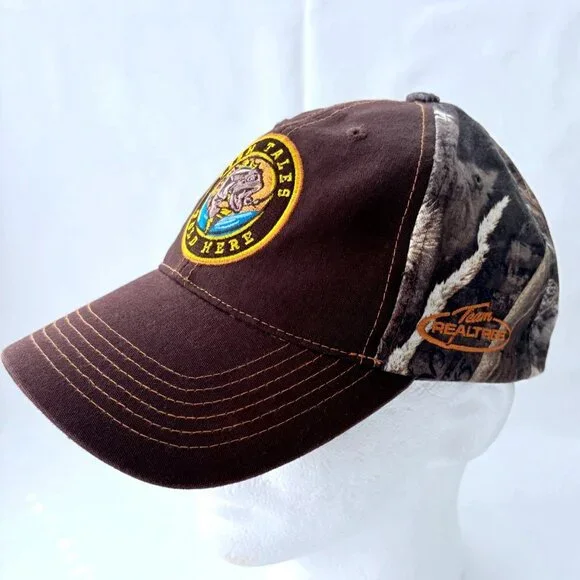 Fish Themed‎ Fish Tales Told Here Mens Adjustable Camo Baseball Cap Hat