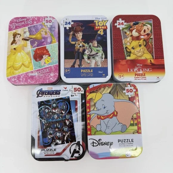 5 Disney Toy Story Avengers Simba Dumbo Puzzles 24 & 50pc Collectible Tins‎ Comp