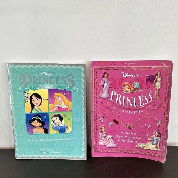 Set 2 Disney Princess Piano Books Collection 1 & 2 Easy Piano