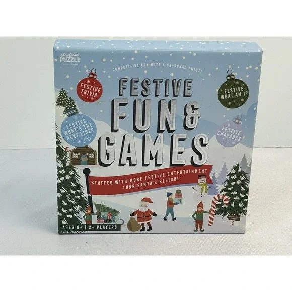 Festive Fun & Games Holiday Trivia Charades Party Game Set Family Xmas