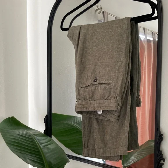 Men's Tan/Green linen Pants with drawstring