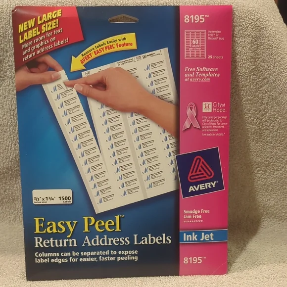 Avery Easy Peel Return Address Labels - Ink Jet 8195