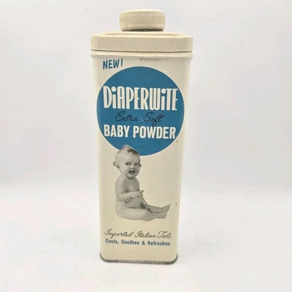 Vintage Diaperwite Baby Powder Tin Imported Italian Talc Nursery Advertising