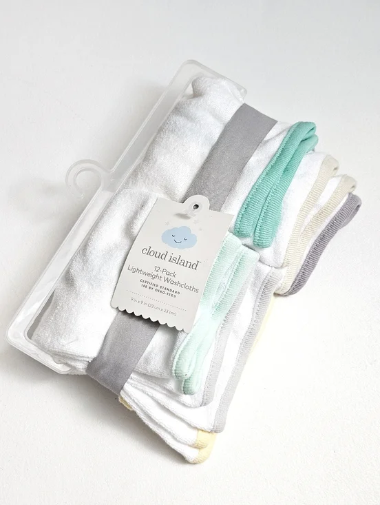 Cloud Island 12 Pack Baby Washcloths Cotton Soft Infant White Multi