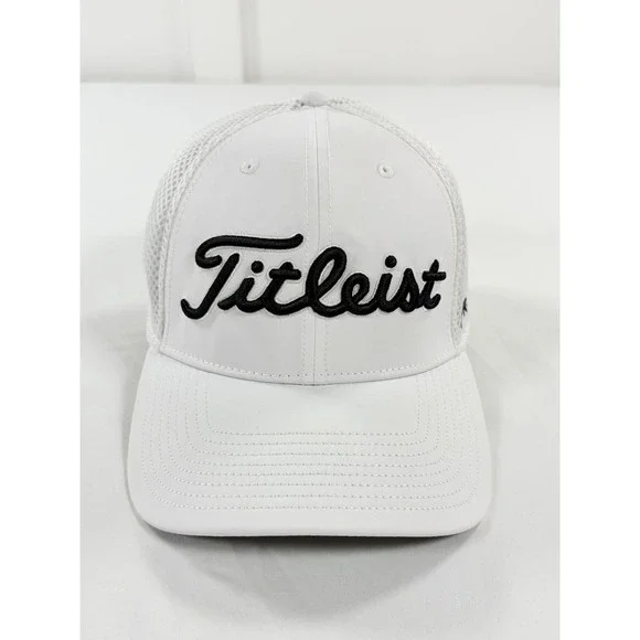 Titleist Tour Performance Mesh Fitted Golf Hat UPF 50+ FootJoy Pro V1 White S/M