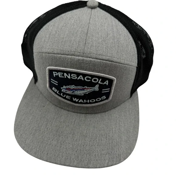 Pensacola Blue‎ Wahoos Men's Baseball Cap Trucker Mesh Grey Black Snapback