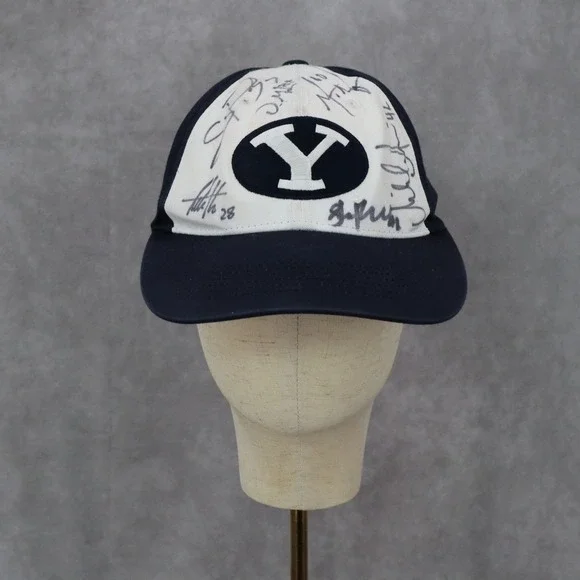 BYU‎ Flat Bill Autographed Navy Adjustable Fan Athletic Cotton Baseball Cap Hat