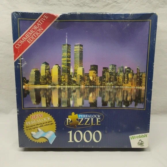 Perfalock 1000 Piece Puzzle New York City Twin Towers Commemorative NEW Box Flaw