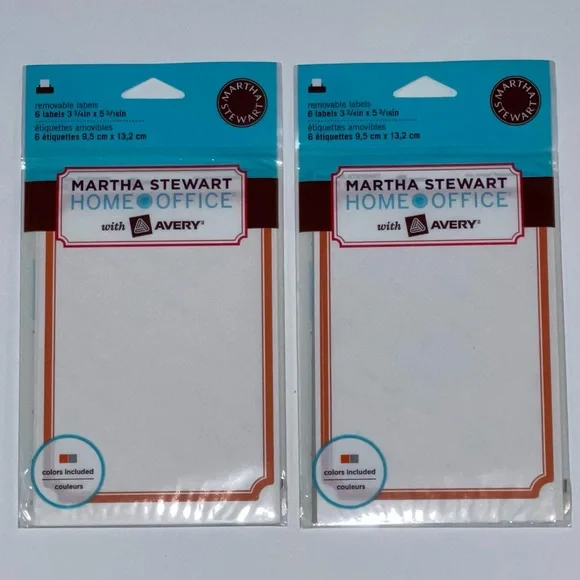 Set of 2 Martha Stewart Home Office Avery White Red Removable Labels