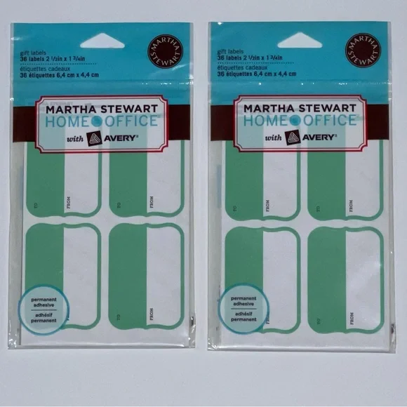 Set of 2 Martha Stewart Home Office Avery Green White Gift Labels