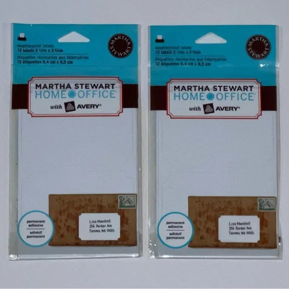 Set of 2 Martha Stewart Home Office Avery White Waterproof Labels