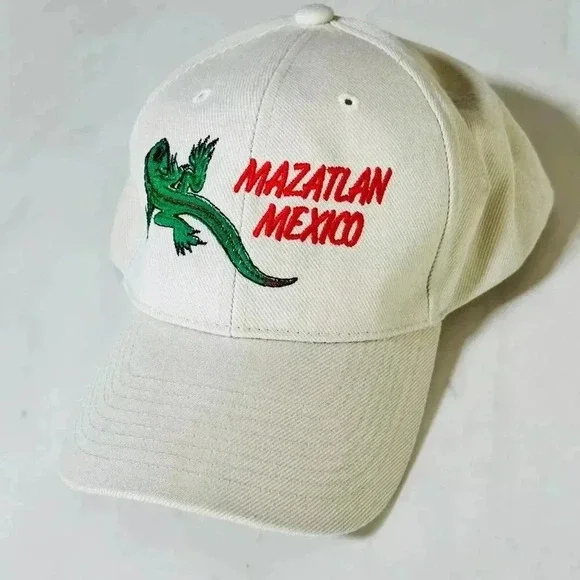 Mazatlan Mexico Cap Hat Unisex Vacation Lizard Beige Red and Green Adjustable