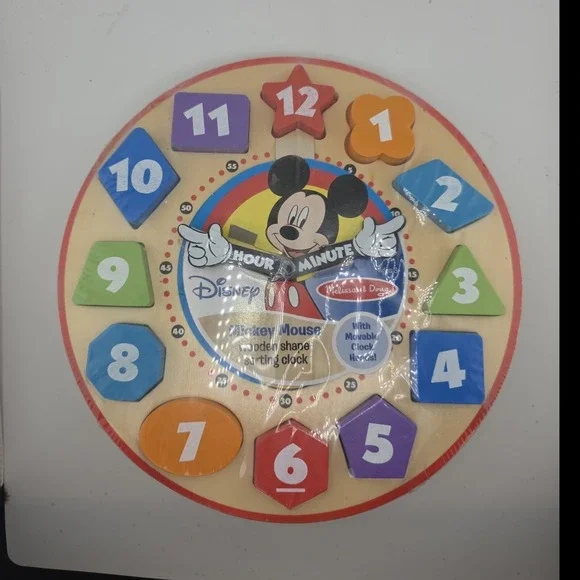 Melissa & Doug Disney Mickey Mouse Wooden Shape Sorting Clock Toy, Wood, Ages 3+
