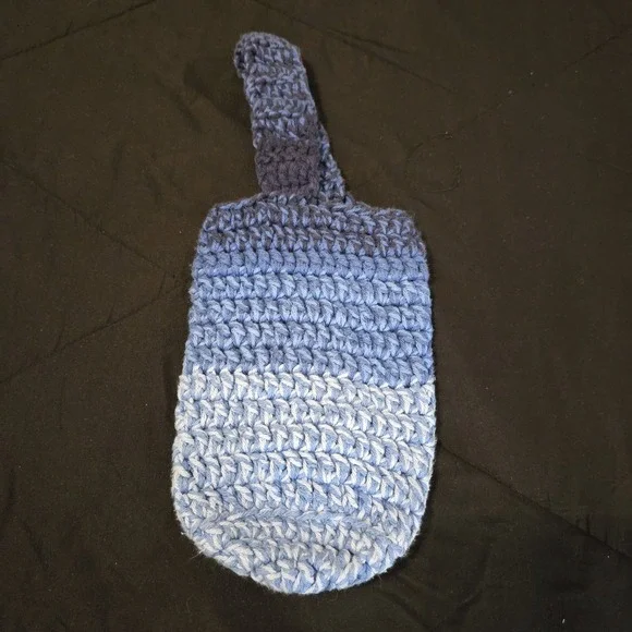 Handmade Blue Crochet Drink Holder Bag Travel‎ Driving On The Go