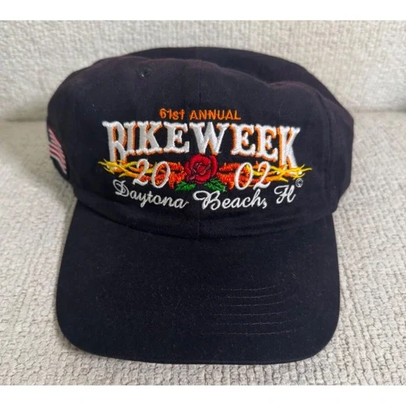 Vtg Bike Week Daytona Beach hat 61st Annual Embroidered‎ Roses Thorns 2002