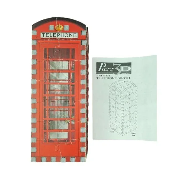 Vintage Puzz 3D British Telephone Booth 1997 Milton Bradley Puzzle Miniature