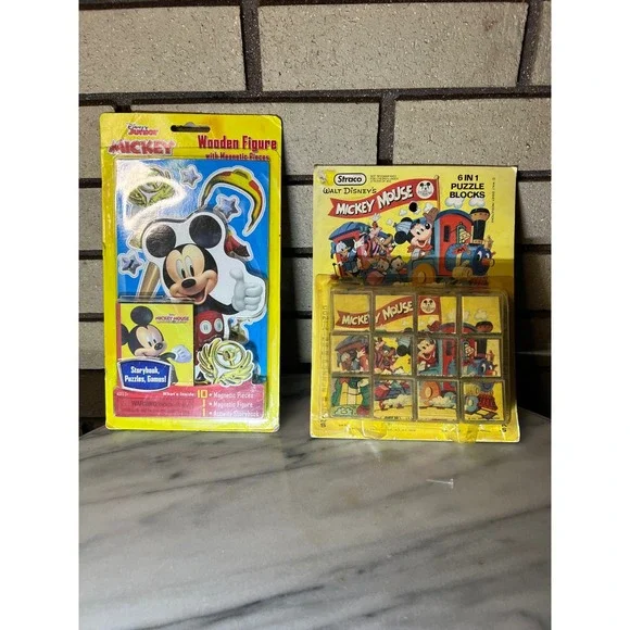 VTG Disney LOT Jr Mickey Mouse Wooden Puzzle Blocks Activity Set NEW