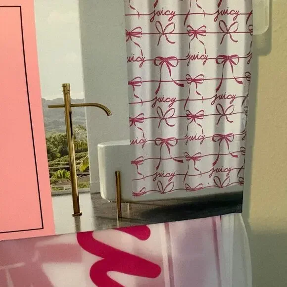 Juicy Couture Pink Ribbon & Logo Print Shower Curtain NWT