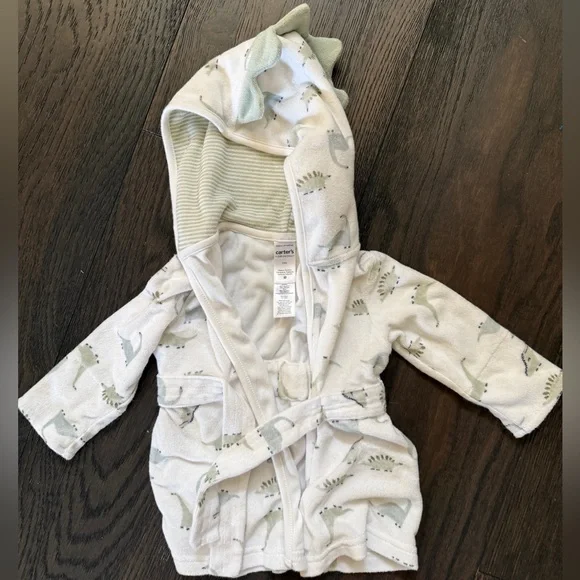 Carter's Cream and Gray Dinosaur Bath Robe