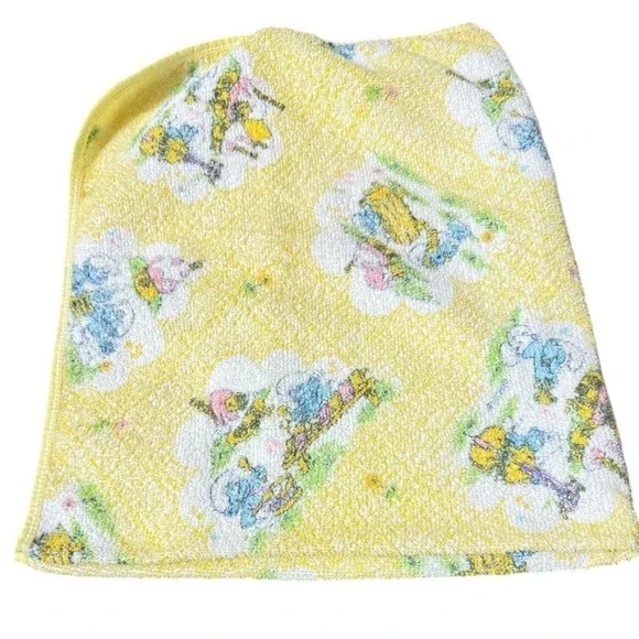 VTG 80s‎ Dundee Hooded Baby Towel Yellow Animal Cloud Print Cotton Terry Cloth