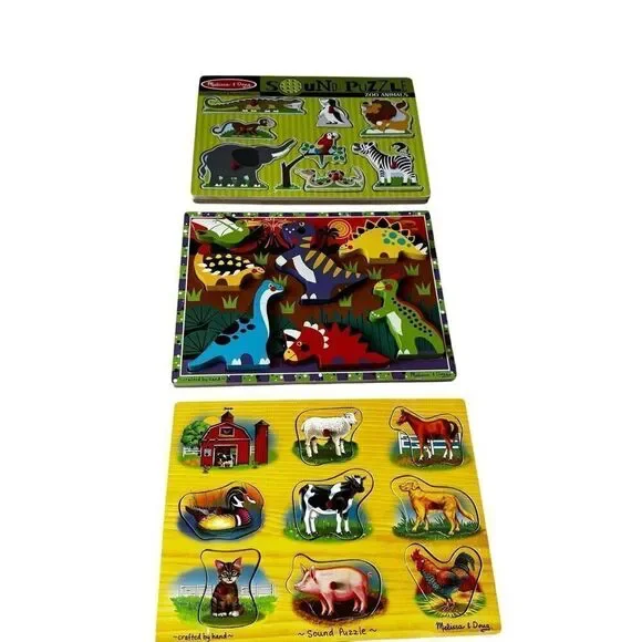 Melissa & Doug Wood Chunky Animal Birds Music Puzzle Bundle