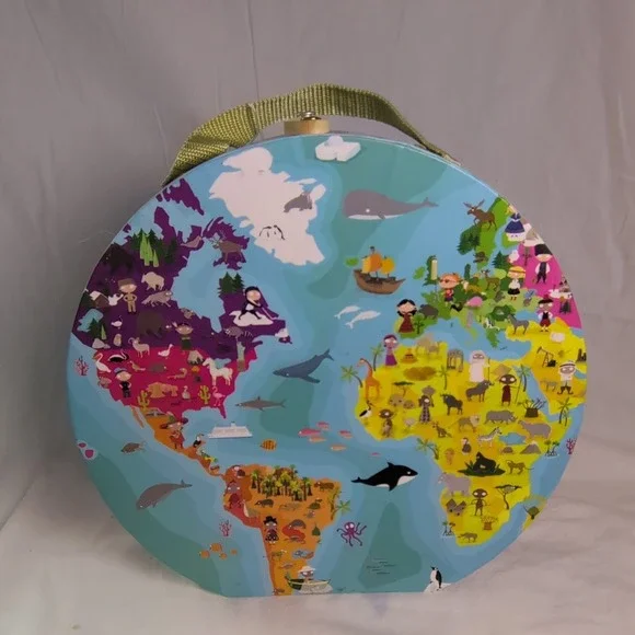 World Map Preschool Puzzle Round Carry Case with Handle