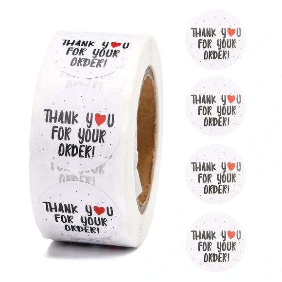 500 Thank You Stickers Roll With Heart