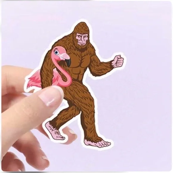 Bigfoot Holding Pink Flamingo Vinyl Decal #083