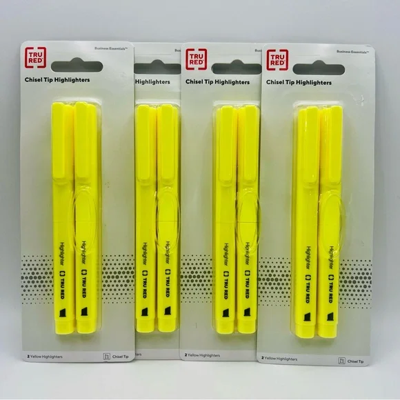 Lot of FourTRU RED Pocket Highlighter with Chisel Tip Yellow 2 Pack (Total 8).