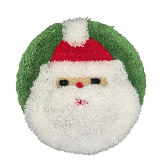 Vintage Handmade Latch Hook Santa Claus Toilet‎ Lid Cover Christmas Decor Green