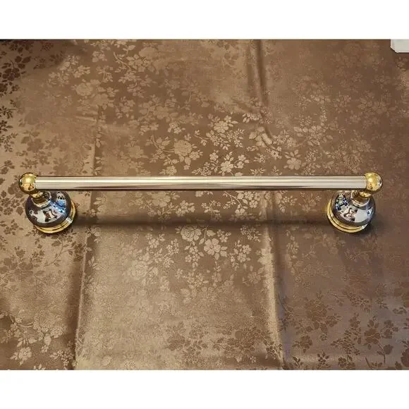 Two-Tone Chrome Brass Polished Decorative Round Wall Mount Towel Rod