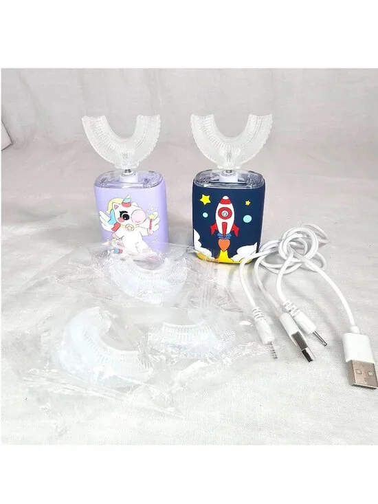 NEW 2PCs Geacker Kids U Shaped Electric Ultrasonic Rechargeable Toothbrush