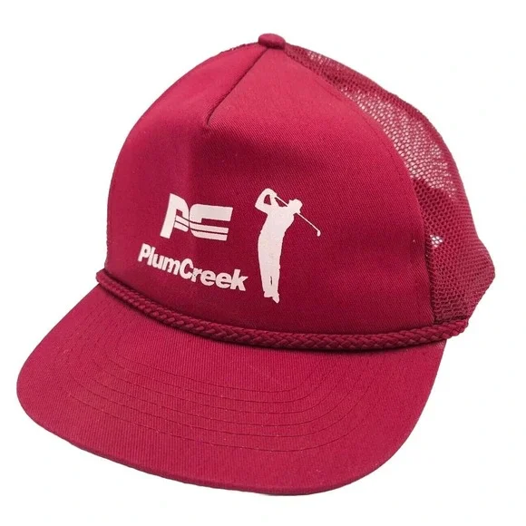 Plum Creek Golf Course Club Snapback Mesh Red‎ Baseball Cap Trucker Rope Hat VTG