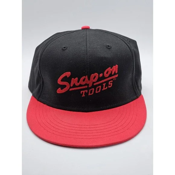 Snap-On Tools Snapback Hat Chain Stitch Flat Bill 2012 Black Red Big Logo‎ Used