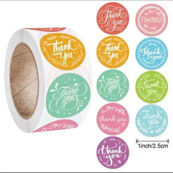 ⭐️ 3 for $22 - 500 ct. 1” Rainbow Thank you stickers / labels •• NEW Freebie!