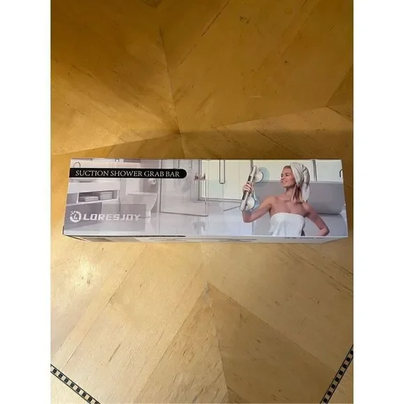 New in Box! Loresjoy White Gray Suction Shower Grab Bar