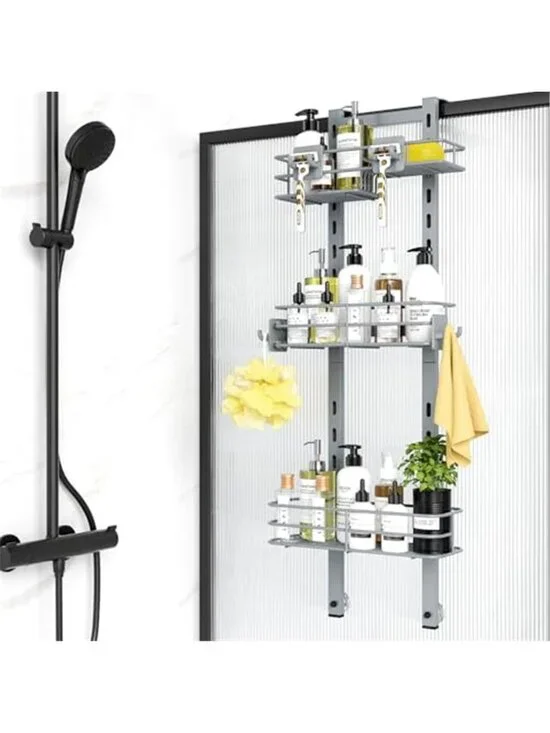 Over The Door Shower Caddy Adjustable Bathroom Organizer Rustproof Metal Shelf