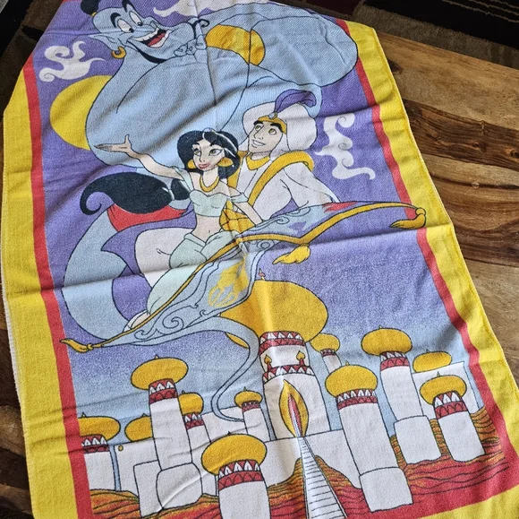 VTG 90’s Franco Disney Original Aladdin Jasmine Genie Movie Beach Towel 55”x30