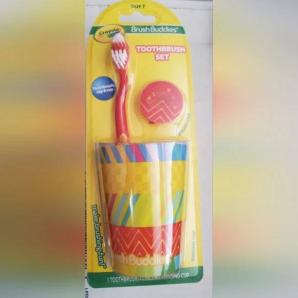 Crayola 3piece brush buddies soft‎ ergonomic toothbrush cap and rinsing cup set